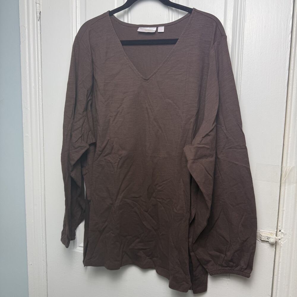 Belle by Kim Gravel Brown Cotton Modal Long Sleeve Top Plus Size 4X Curvy NWOT